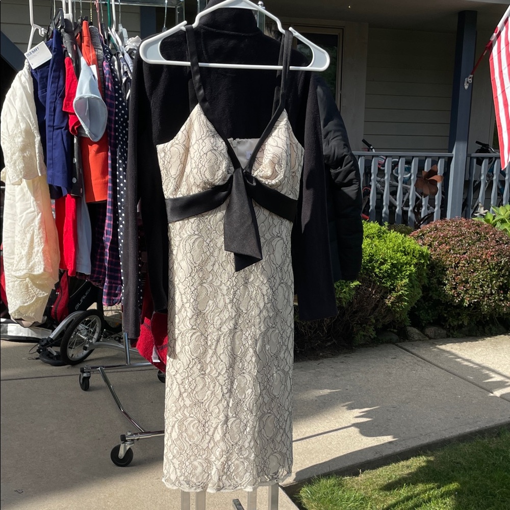 White House Black Market Lace Midi Dress with Black Bow